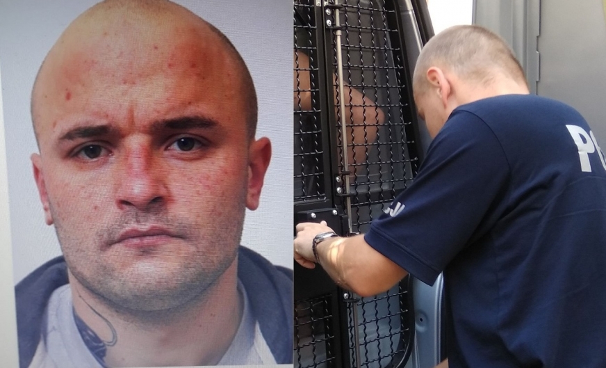 Wizerunek poszukiwanego mężczyzny - 27-letniego Adama Żukowskiego z Ostródy. Zbieg jest nadal poszukiwany listem gończym.