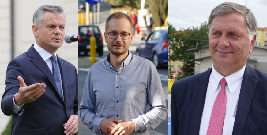 Kandydaci na burmistrza, którzy odpowiedzieli na pytania organizacji pozarządowych, od lewej: Piotr Żuchowski, Dawid Kopaczewski, Adam Żyliński.