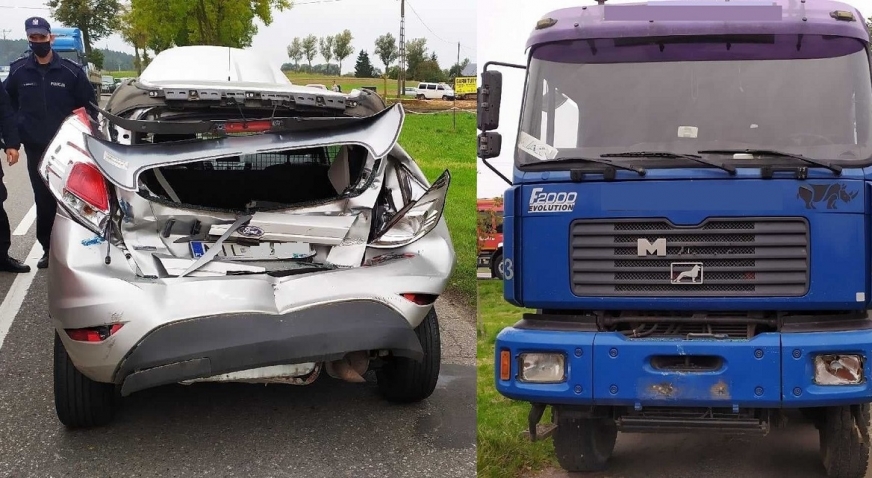 Wypadek z udziałem samochodów ciężarowego i osobowego w gminie Susz.