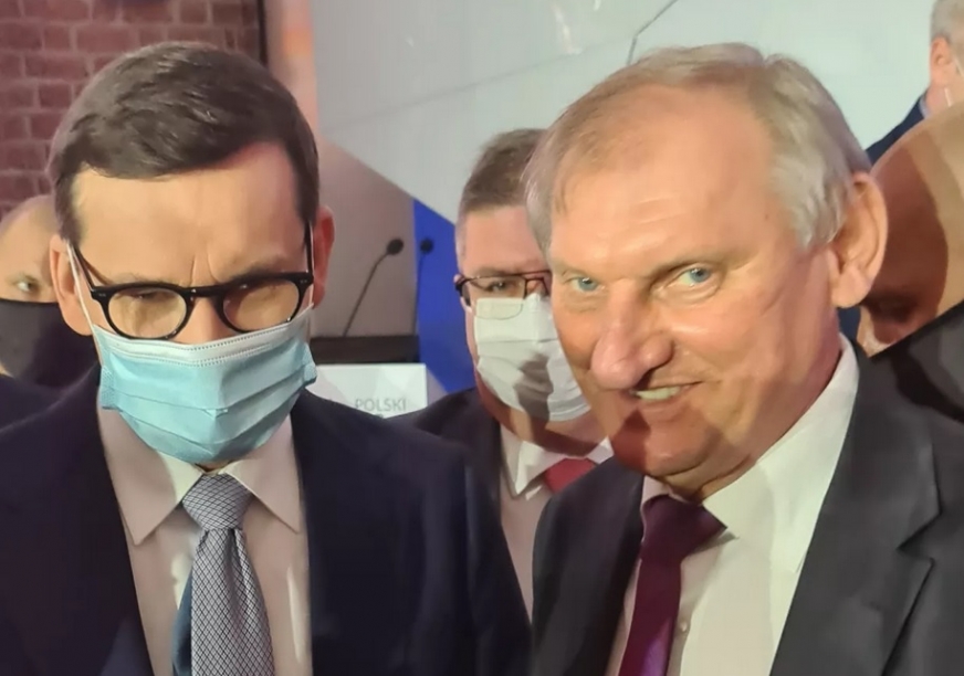 Wójt Gminy Iława Krzysztof Harmaciński na zdjęciu z Premierem RP Mateuszem Morawieckim.