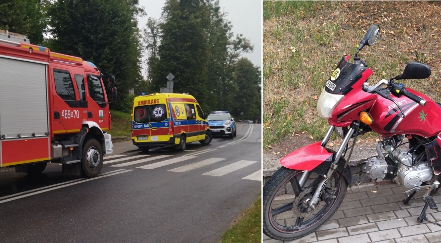 Wypadek motorowerzystki na ul. Pieniężnego w Suszu.