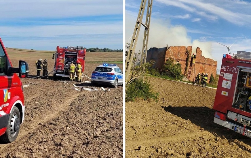 7 zastępów straży zadysponowano na miejsce rozwiniętego pożaru budynku w Jędrychowie w gminie Kisielice.
