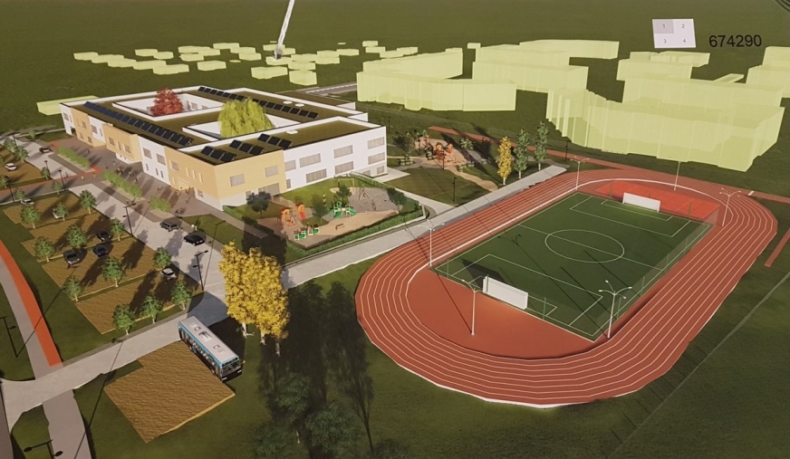 Na zdjęciu jedna z wizualizacji zgłoszonych do miejskiego konkursu architektonicznego dotyczącego budowy nowej szkoły podstawowej w Iławie - materiał poglądowy.