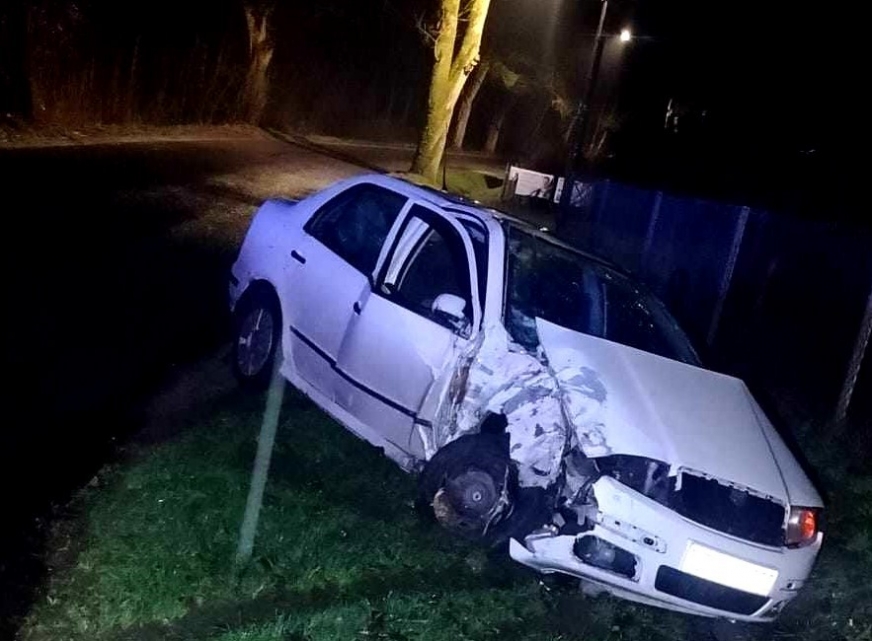 Sobotnie zdarzenie drogowe w Emilianowie: pijany kierowca uderzył w przydrożne drzewo.