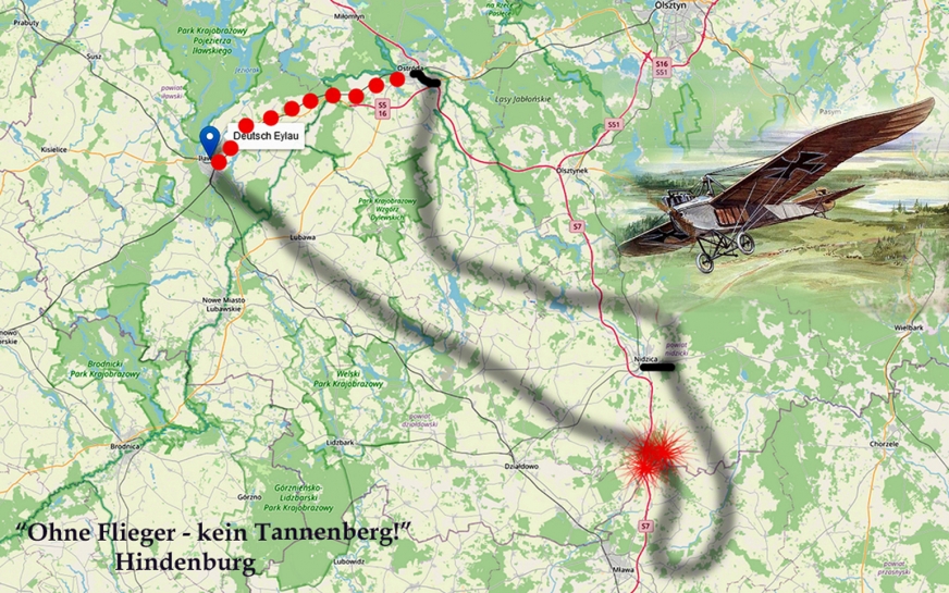 Lotu samolotu Rumpler Taube z 30 sierpnia 1914r. Autor grafiki: Krzysztof Tomaszewski.