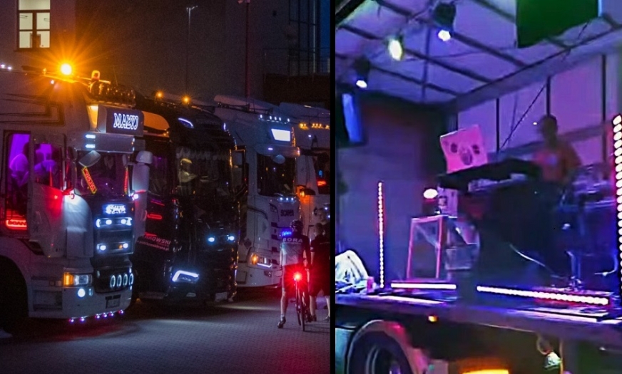 Zabawa z DJ-em pod sceną urządzoną na naczepie ciężarówki była częścią obchodów Dni Susza 2024.