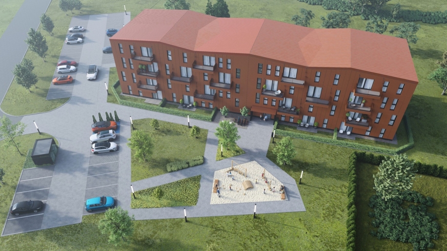 Wizualizacja pierwszego budynku SIM KZN Warmia i Mazury w gminie wiejskiej Iława. Powstanie w Dziarnach – już wyłoniono wykonawcę.