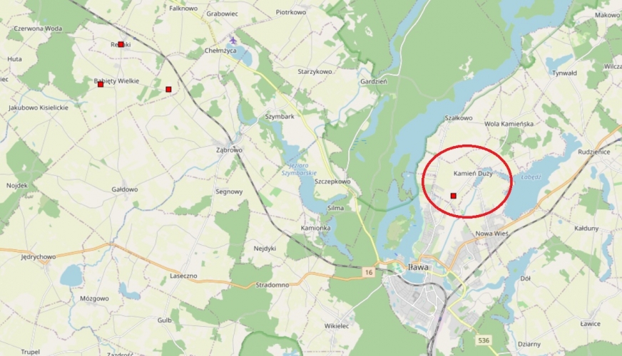 Mapa ognisk ptasiej grypy w powiecie iławskim.