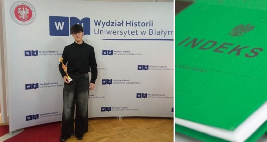 Kacper Jarzynka z tytułem laureata centralnego etapu XI Ogólnopolskiej Olimpiady Wiedzy o Społeczeństwie i indeksem na wybraną przez siebie uczelnię.
