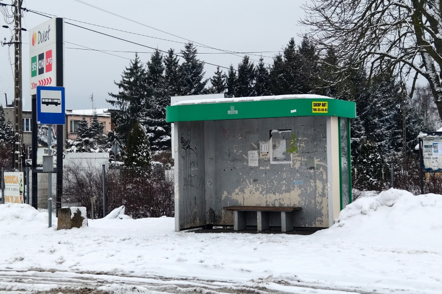 Przystanek w Nowej Wsi, z którego pasażerowie ruszają w kierunku Iławy