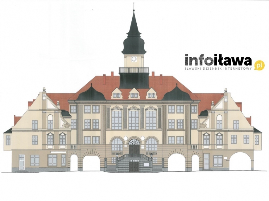 Wizualizacja nowej elewacji ratusza w Iławie.