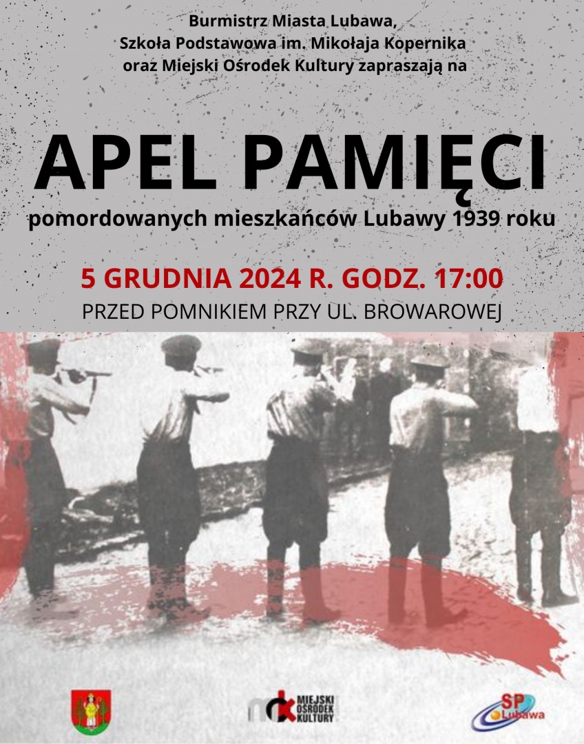 Apel Pamięci pomordowanych mieszkańców Lubawy w 1939 roku