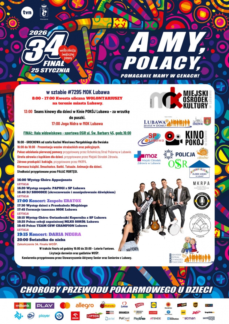 WOŚP Lubawa 2026: pełny program 34. Finału